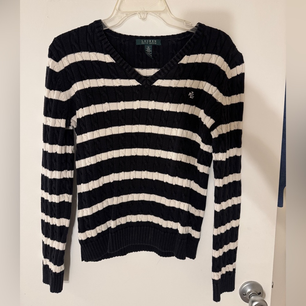 Lauren Ralph Lauren Striped V-Neck Sweater
